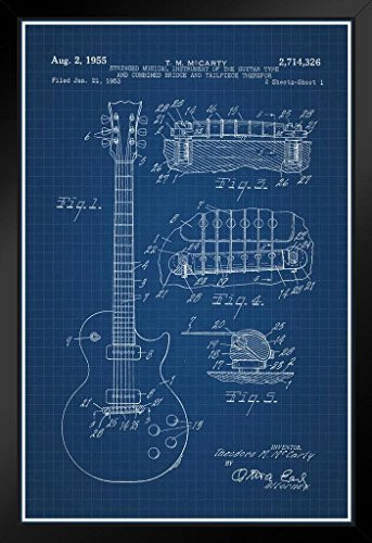 Electric Guitar 1955 Official Patent Blueprint Framed Poster by ProFrames 14x20 inch