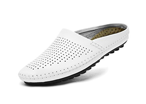 V J Mens Classic Handsewn Genuine Leather House Slippers Office Slippers Breathable Sandals Casual Loafers KS805-B43-9 5 White