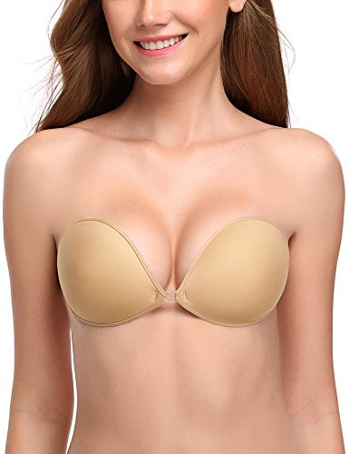 Wingslove Adhesive Bra Reusable Strapless Self Silicone Push-up Invisible Sticky Backless Bra-Beige A Cup-