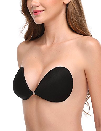 Wingslove Adhesive Bra Reusable Strapless Self Silicone Push-up Invisible Sticky Backless Bra-Black C Cup-