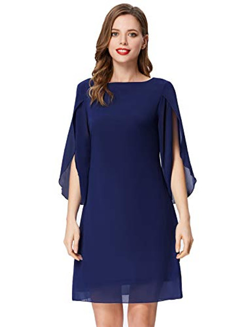 GRACE KARIN Women 3-4 Sleeve Chiffon Dress for Party Wedding Loose Casual Dress Navy M