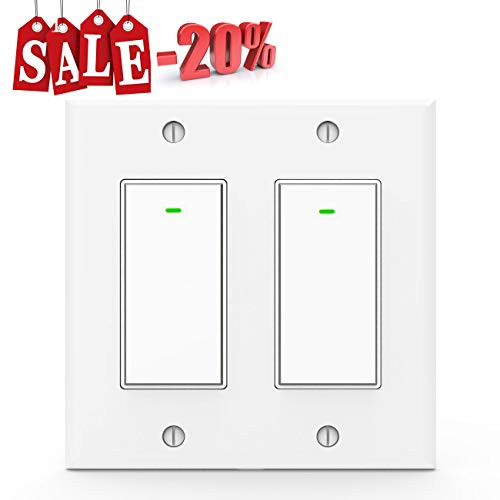 Smart Light Switch, 15A Smart Wifi Light Switch with Remote Control and Timer, Compatible with Alexa, Google home and IFTTT, No Hub required, Easy and Safe installation, ETL and FCC listed(2gang)