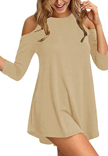 Afibi Womens Cold Shoulder 3-4 Sleeve Swing Tunic Tops for Leggings -XXX-Large  Tan-