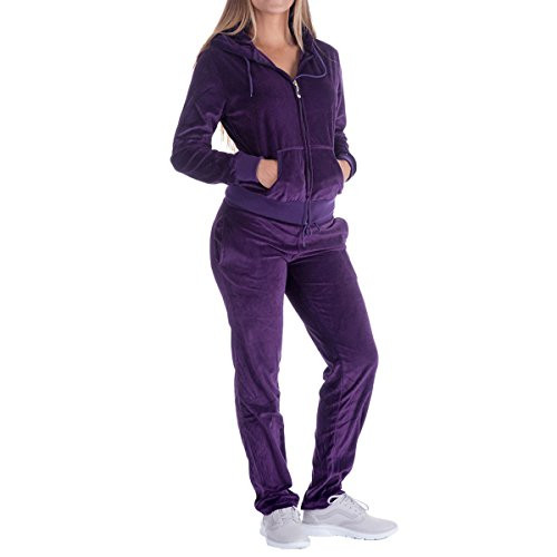 Facitisu Womens 3 Piece Outfits Oversize Velvet Zip Hoodie Sweatshirt and Pants Sweatsuits and Velour Tracksuit Jogging Suit -XXX-Large  Purple-