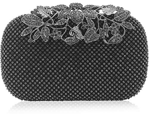 Dexmay Luxury Flower Women Clutch Purse for Wedding Party Rhinestone Crystal Evening Bag Pewter