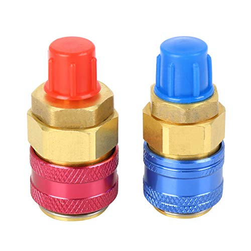 X AUTOHAUX Automotive Quick Couplers Connector Brass Adapters Kit Manifold Gauge Hose Conversion Blue Low and Red High Side