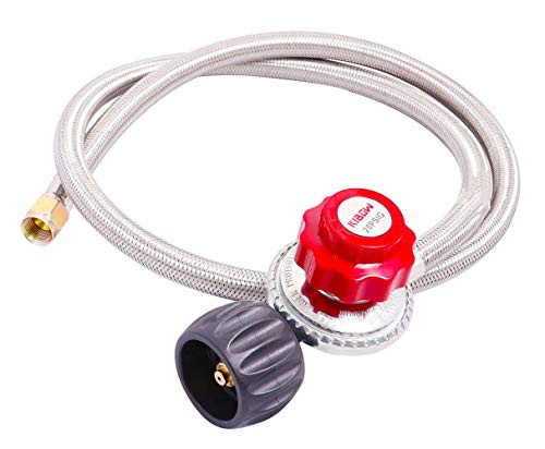 KIBOW 0~20PSI High Pressure Adjustable Propane Regulator w-4FT Stainless Steel Braided Hose-Type1 -QCC1- and 3-8 Female Flare Swivel Fitting
