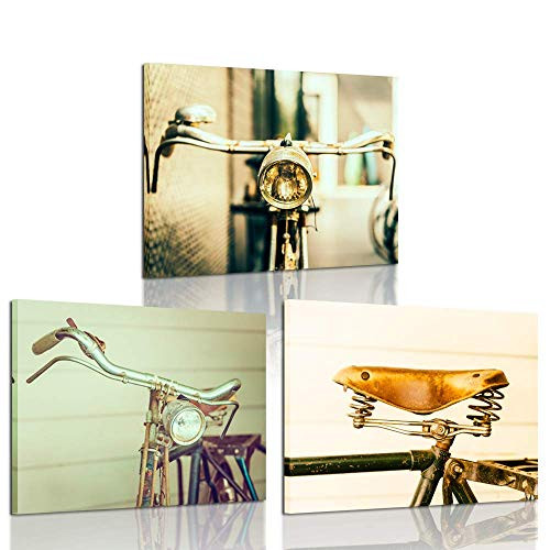 iKNOW FOTO 3 Piece Canvas Wall Art Old Antique Vintage Bicycle Poster Art Prints Modern Home Decor Stretched and Framed Ready to Hang for Living Room Walls Decoration 12x16inchx3pcs