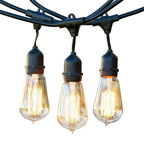 Brightech Ambience Pro - Outdoor Edison String Lights - Dimmable Vintage Filament Bulbs Create Old Time Bistro Ambience On Your Patio - Commercial Gra