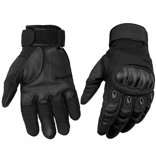 HOMEE Tactical Gloves Touch Screen Military Rubber Hard Knuckle Full Finger Gloves Fit for Motorcycle Cycling Airsoft Paintball Hiking Camping -Black