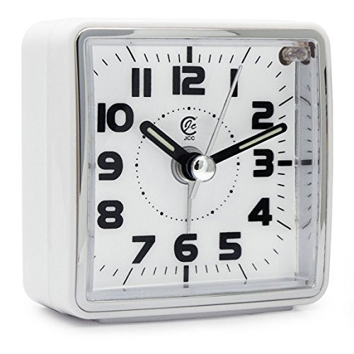 JCC Mini Travel Analog Alarm Clock  Non-Ticking-Battery Operated  Quartz Clock with 5 min Snooze- Loud Ascending Sound- Alarm Clocks with Night Light
