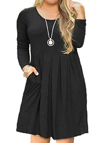 Tralilbee Womens Plus Size Long Sleeve Casual Dress with Pockets Black 4XL