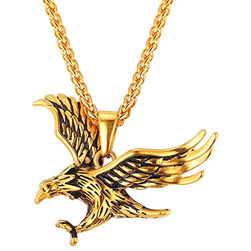U7 18K Gold Plated Chain Cool King of The Sky Hawk Pendant Necklace