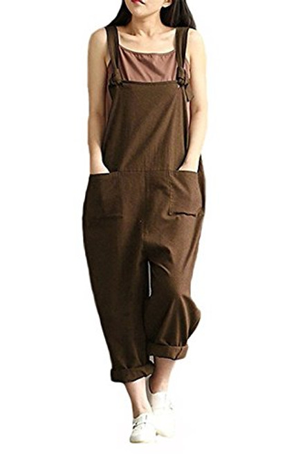 Aedvoouer Womens Casual Jumpsuits Overalls Baggy Bib Pants Plus Size Wide Leg Rompers-L coffee-