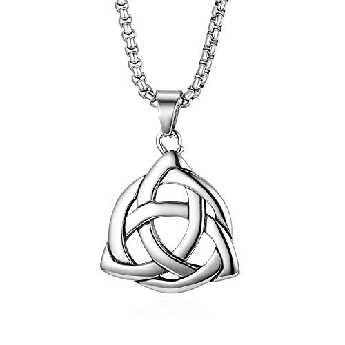 Cupimatch Good Luck Irish Celtic Knot Triquetra Pendant Necklace  Stainless Steel Love Necklace Chain 22 inch
