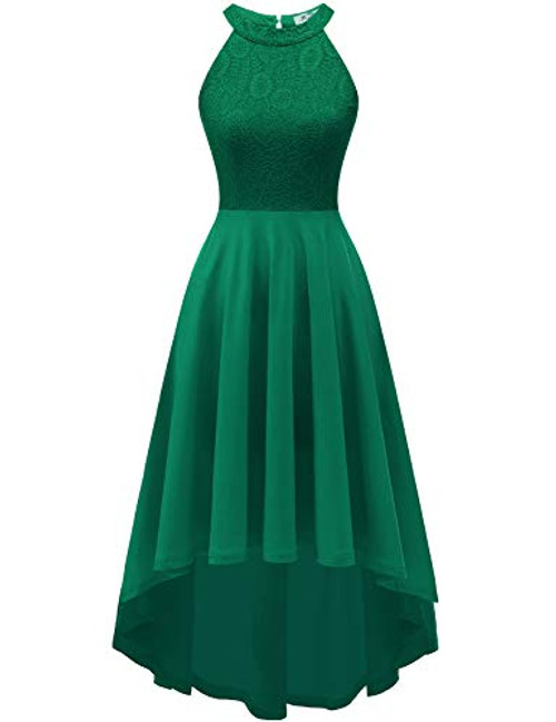 YOYAKER Womens Halter Cocktail Party Dresses Hi-Lo Swing Floral Lace Bridesmaid Party Dress Dark Green 3XL YOYAKER Womens Halter Cocktail Party Dresses Hi-Lo Swing Floral Lace Bridesmaid Party Dress Dark Green 3XL