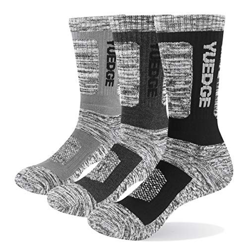 YUEDGE Mens Cotton Cushioned Crew Work Boot Socks 3Pairs-Pack Outdoor Sports Athletic Walking Hiking Socks-Large-