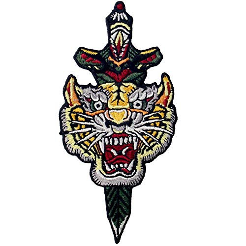 Tiger and Dagger Patch Embroidered Applique Badge Iron On Sew On Emblem