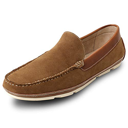 ZRIANG Mens Suede Loafers Slip on Flats Boat Shoes Splice Driving Shoes -13 M US  Tan-1C-