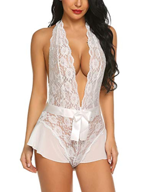 Avidlove Women Lace Teddy Lingerie V-Neck Babydoll Bodysuit One Piece Sleepwear White Medium Avidlove Women Lace Teddy Lingerie V-Neck Babydoll Bodysuit One Piece Sleepwear White Medium