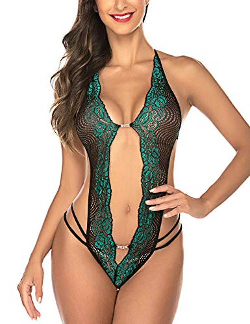 Avidlove Womens Deep V Halter Teddy Lingerie Mesh Babydoll Lace Bodysuit Green XX-Large Avidlove Womens Deep V Halter Teddy Lingerie Mesh Babydoll Lace Bodysuit Green XX-Large