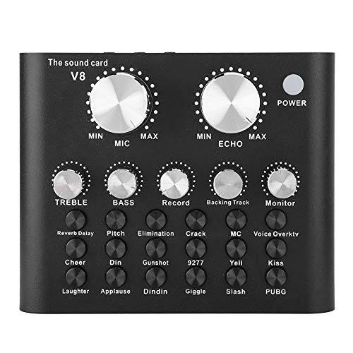 Lazmin Sound Card  V8 Voice Change Mobile Phone Computer Live Sound Card Metal Shell  112 Kinds of Electro-Acoustic  18 Kinds of Sound Effects  6 Effe