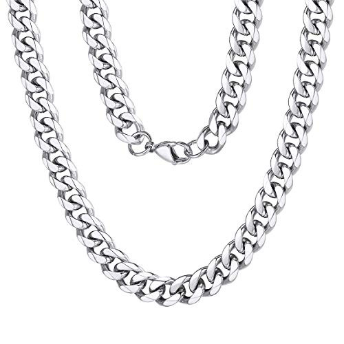 FOCALOOK Men Stainless Steel Chain 9mm 20 inch Cuban Curb Link Necklace