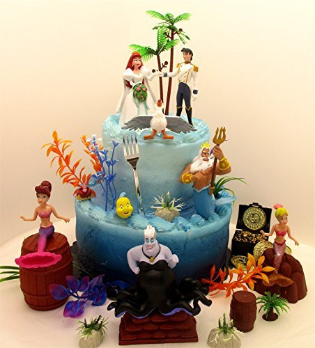 Under the Sea LITTLE MERMAID Birthday Cake Topper Set Featuring Ariel and Friends Figures with Decorative Themed Accessories