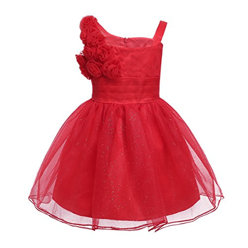 MSemis Baby Girls 3D Rose Shoulder Sparkly Tulle Dress Pageant Princess Party Gown Flower Girl Dress Red 0-3 Months MSemis Baby Girls 3D Rose Shoulder Sparkly Tulle Dress Pageant Princess Party Gown Flower Girl Dress Red 0-3 Months