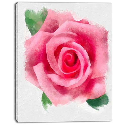 Design Art Big Pink Rose Flower with Leaves Large Floral on Canvas Art Wall Photgraphy Artwork Print