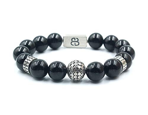 Mens Onyx and Sterling Silver Bracelet  Black Onyx Bracelet  Sterling Silver Beads Bracelet
