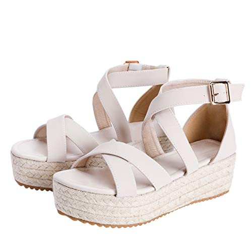 Syktkmx Womens Flatform Espadrille Strappy Open Toe Flat Platform Slingback Ankle Sandals  A-light Khaki  8 M US