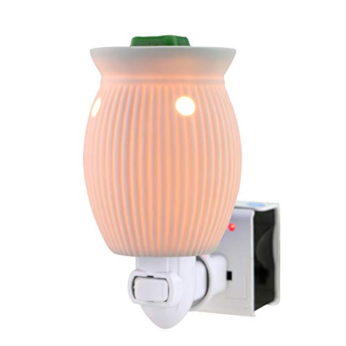 STAR MOON Plug in Wax Warmer for Home Décor  Candle Wax Warmer  Home Fragrance Diffuser  No Flame  with One More Bulb  White Pinstripe