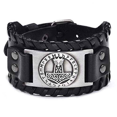Viking Bracelet Norse Mjolnir - Nordic Bracelet with Thors Hammer Amulet - Celtic Pagan Jewelry of Talisman -Mjolnir Silver- Viking Bracelet Norse Mjolnir - Nordic Bracelet with Thors Hammer Amulet - Celtic Pagan Jewelry of Talisman -Mjolnir Silver-