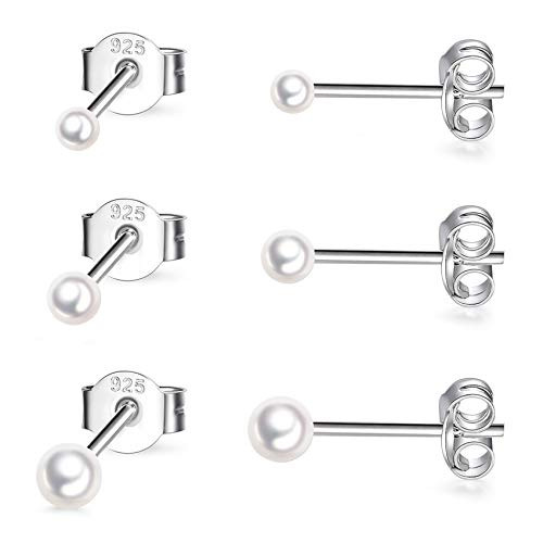 Sterling Silver Stud Earrings for Women Girls- 3 Pairs Tiny Ball Stud Earrings Round CZ Cubic Zirconia Earrings Pearl Earrings Set Cartilage Small Tra Sterling Silver Stud Earrings for Women Girls- 3 Pairs Tiny Ball Stud Earrings Round CZ Cubic Zirconia Earrings Pearl Earrings Set Cartilage Small Tra