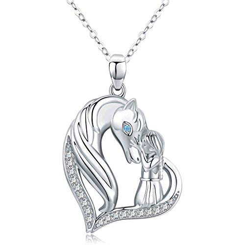 Sterling Silver Horse Necklace for Women Teens Girls White Gold Plated Cute Animal Love Heart Pendant Necklace Horse Jewelry Gifts