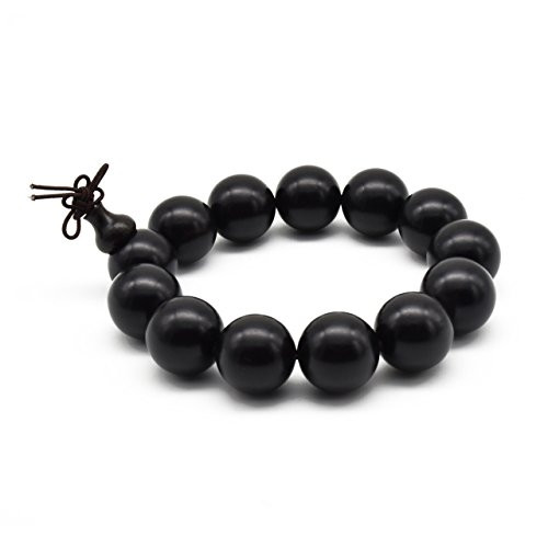 Zen Dear Unisex Natural Ebony Wood Buddhist Prayer Bead Necklace Bracelet Tibetan Prayer Mala Beaded Black -18mm 13beads-