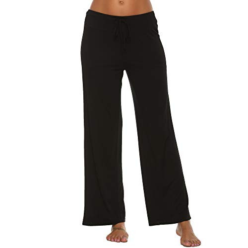 Anjue Womens Pajama Pants Palazzo Lounge Pants High Waisted Yoga Pants Comfy Casual Wide Leg Black
