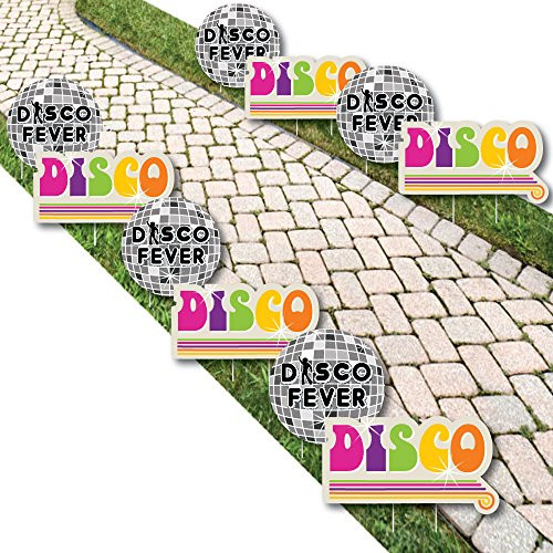 70's Disco - Disco Ball Lawn Decorations - Outdoor 1970's Disco Fever Party Yard Decorations - 10 Piece