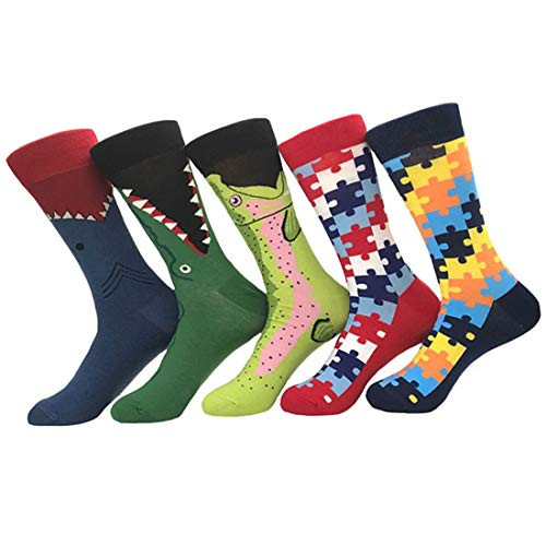 Durio Fun Socks for Men Socks Men Pack Funny Socks Dress Socks Cotton Funky Socks Crew Mens Socks Cool Socks Gifts 5 Pack Animal