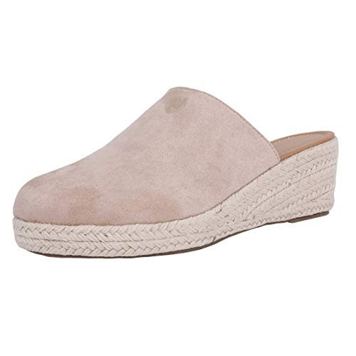 Ermonn Womens Espadrille Wedges Mule Shoes Closed Toe Slip on Backless Slides Sandals Khaki