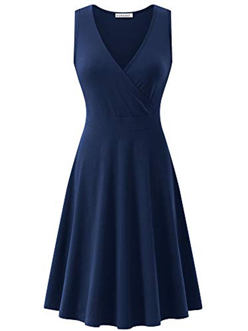 GUBERRY Womens Summer V Neck Cross Wrap Casual Sexy Midi Tank Skater Sun Dress Navy GUBERRY Womens Summer V Neck Cross Wrap Casual Sexy Midi Tank Skater Sun Dress Navy