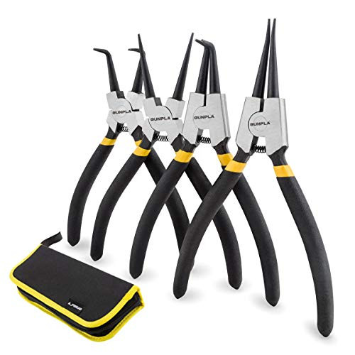 Gunpla 4 Pcs Circlip Plier Set Internal External Straight Bent Circlip Snap Ring Pliers Tool Kit with Storage Pouch for Circlips Assembly 7 inch-175mm