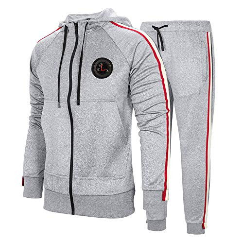 MANTORS Mens Hooded Athletic Tracksuit Full Zip Casual Jogging Gym Sweat Suits gray-2XL