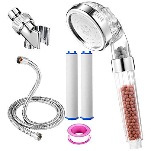 XYCING Shower Head with Filtration Stone Beads and PP Cotton Filter  Water Saving Detachable Handheld High Pressure Showerhead with Hose and Bracket