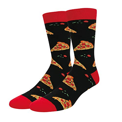 Mens Pizza Crew Socks  Funny Crazy Novelty Food Dress Socks in Black Gift