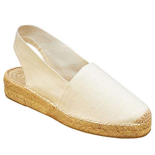 Ruanyu Platform Espadrille Flat Sandals Slip On Closed Toe Canvas Slingback Walking Wedge Shoes White