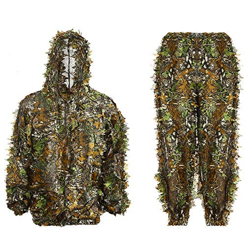 Ghillie Suit 3D Leafy Hooded Camouflage Clothing Outdoor Woodland Hunting Suit Sniper Costume Camo Outfit for Jungle Hunting  Military Game  Wildlife