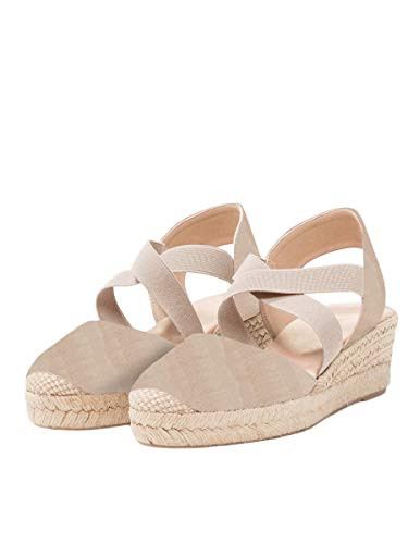 Womens Espadrille Platform Wedges Cross Strap Closed Toe Mid Heel Sandals