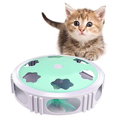 Vaburs Interactive Cat Toy  Cat Exercise Toys Electric Cat Toy with Random Rotating Feather Kitten Toy Automatic Low Noise Stimulate Hunting Instincts